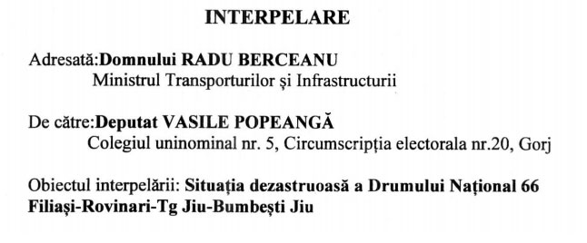 DN 66, Rovinari – Sadu, tot în neozoic, țața Popeangă mai vrea o dată PARLAMENTAR?!