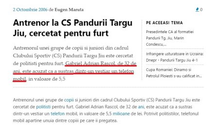 Din beciul poliției, Răscol a ajuns manager la Pandurii II !