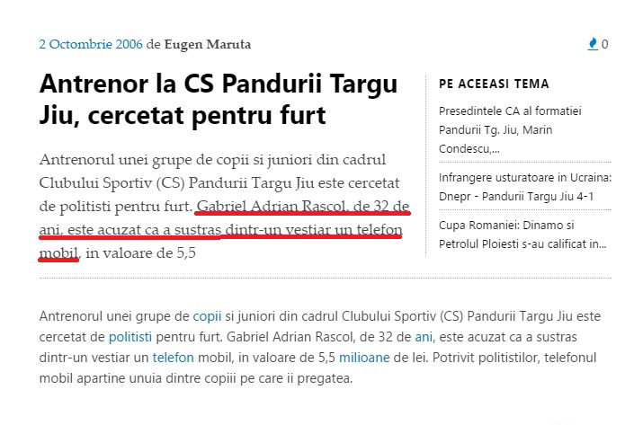 Din beciul poliției, Răscol a ajuns manager la Pandurii II !