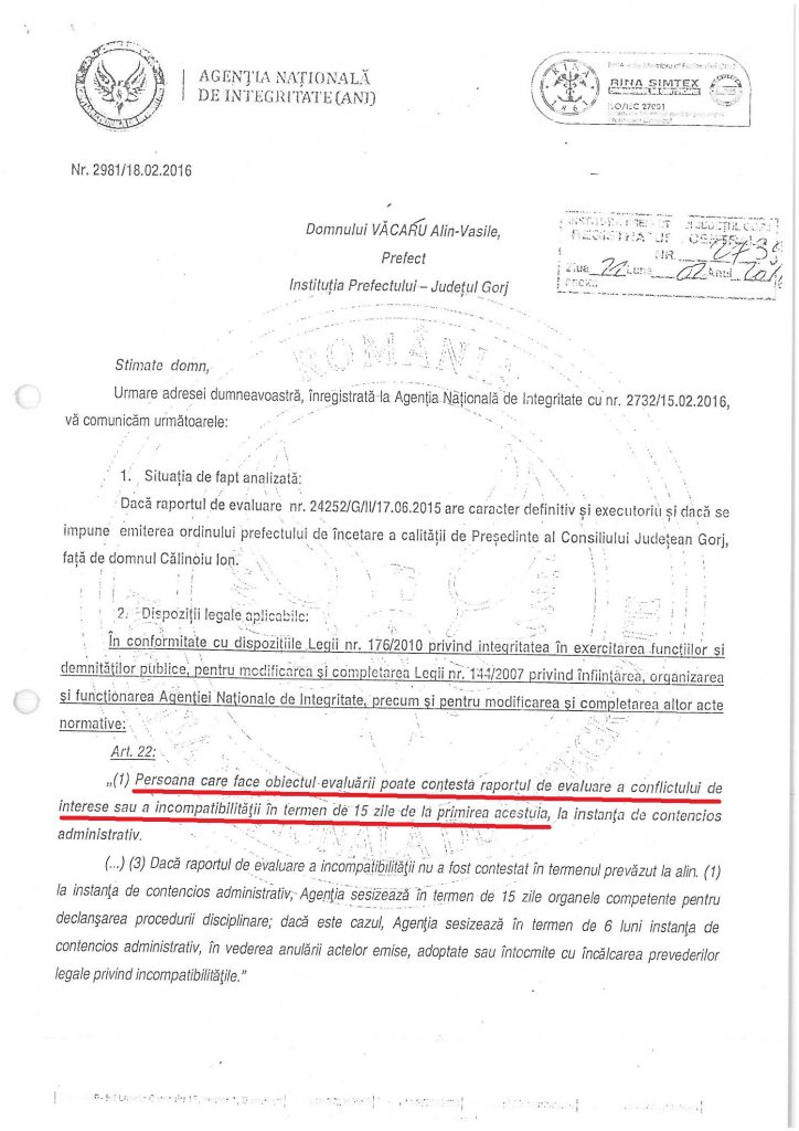 Document: ANI denunță falsurile făcute de Poșta Română în beneficiul baronului de Gorj Ion Călinoiu, și abuzurile Curții de Apel Craiova